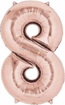 8 Jaar Folie Ballonnen Rosé Goud - Happy Birthday - Foil Balloon - Versiering - Verjaardag - Jongen / Meisje - Feest - Inclusief Opblaas Stokje & Clip - XXL - 115 cm