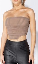 Yugo Mode - Mocha Mesh Dipped Hem Bandeau Corset Top