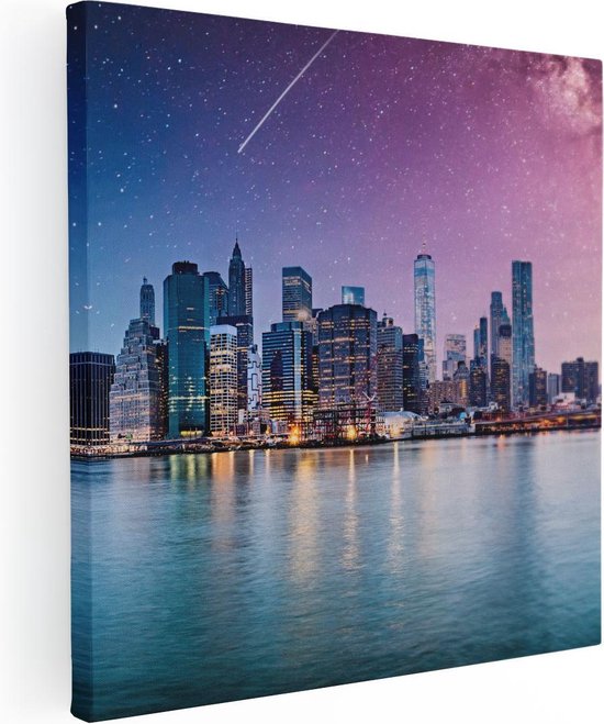 Artaza Canvas Schilderij New York Skyline Met Een Kleurrijke Hemel - 50x50 - Foto Op Canvas - Canvas Print