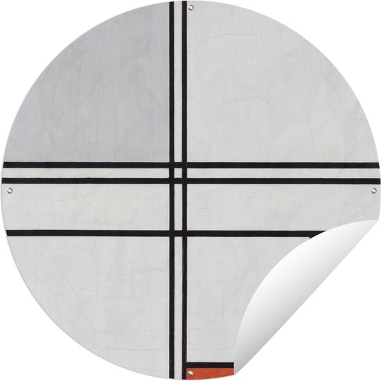 Tuincirkel Compositie 1 met rood en grijs - Piet Mondriaan - 60x60 cm - Ronde Tuinposter - Buiten