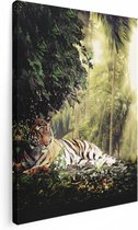 Artaza Canvas Schilderij Tijger In De Jungle Met Zonneschijn - 60x80 - Foto Op Canvas - Canvas Print