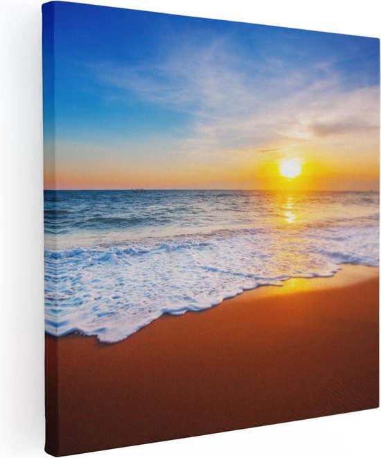 Artaza Canvas Schilderij Strand En Zee Tijdens Zonsondergang - 80x80 - Groot - Foto Op Canvas - Canvas Print