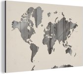 Wanddecoratie Metaal - Aluminium Schilderij Industrieel - Wereldkaart - Beige - Zwart - Wit - 30x20 cm - Dibond - Foto op aluminium - Industriële muurdecoratie - Voor de woonkamer/slaapkamer