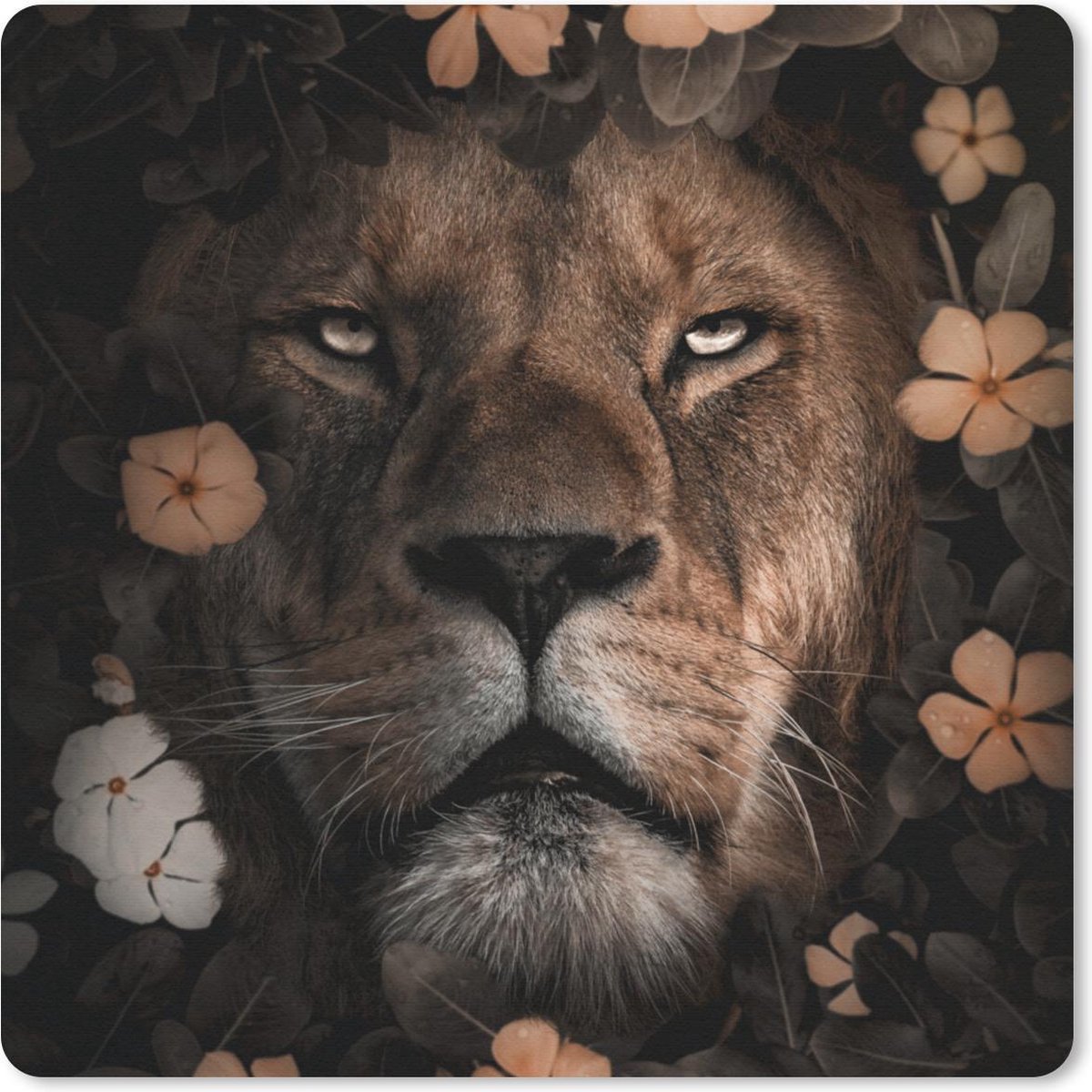 Muismat 30x30 cm - Mousepad Bloemen - Leeuw - Jungle - Muismatten