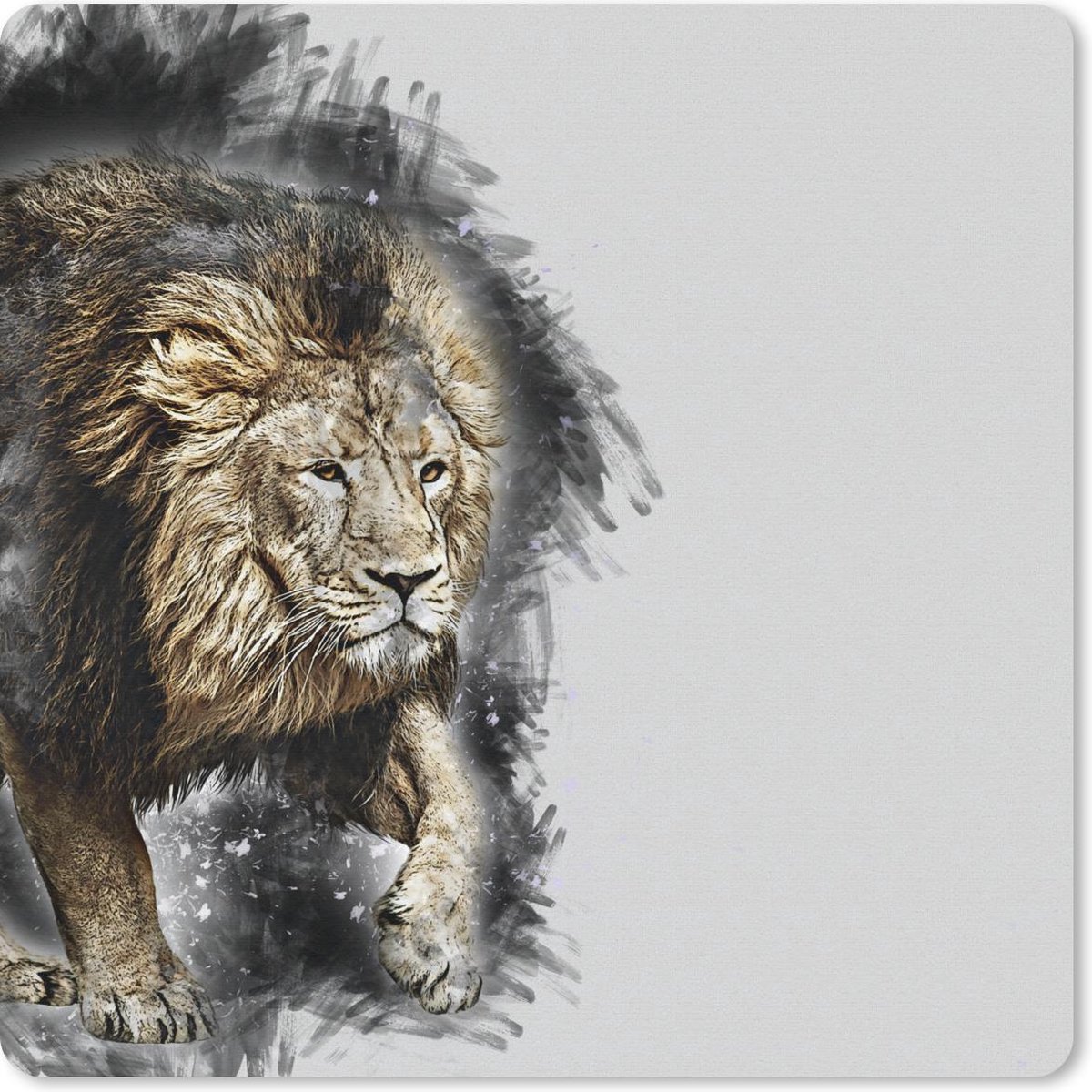 Muismat 30x30 cm - Mousepad Leeuw - Kleur - Zwart - Wit - Muismatten