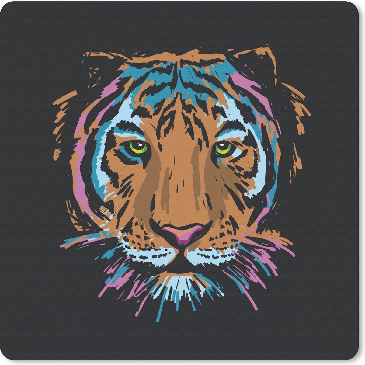 Muismat 30x30 cm - Mousepad Tijger - Schilderij - Kop - Muismatten