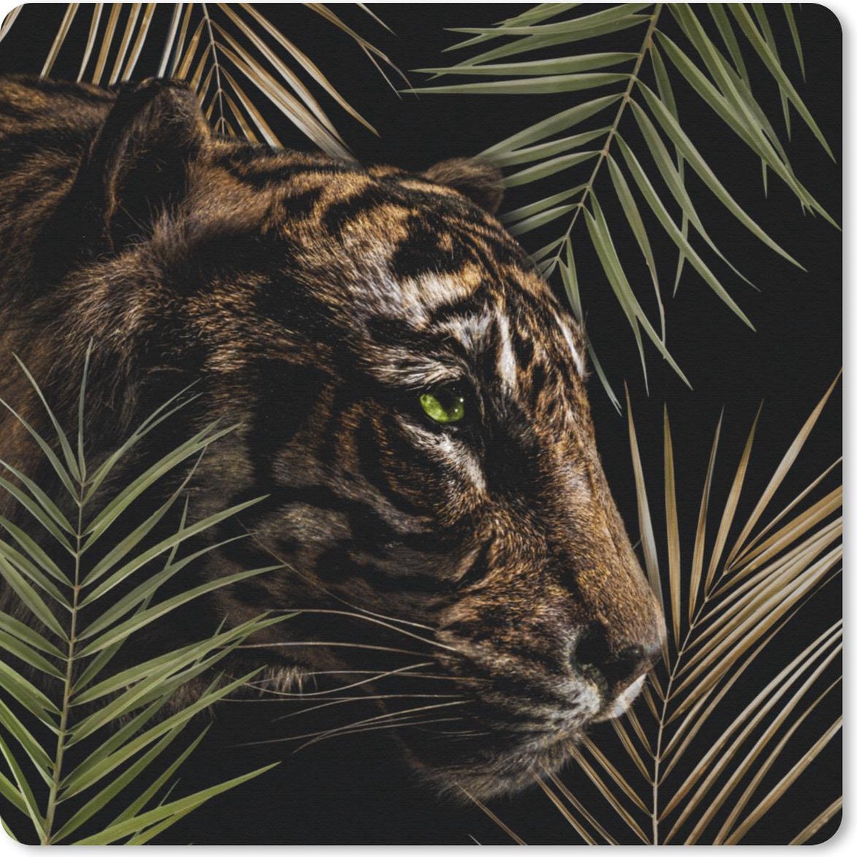 Muismat 30x30 cm - Mousepad Tijger - Varen - Bladeren - Muismatten