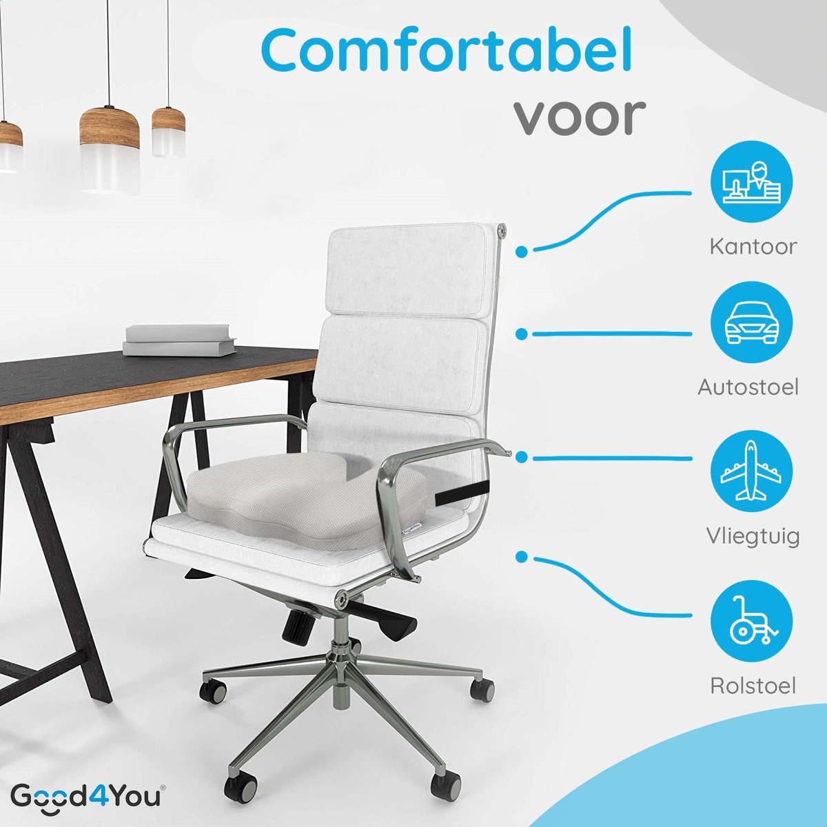 Good4You Zitkussen Orthopedisch & Ergonomisch voor Auto- en Bureaustoel - Wigkussen - Stuitkussen - Thuiswerken – foto 2