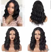 Synthetische hair natural wave middle part wig kleur 1b 40cm