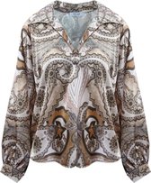 Satijnen Top met V-hals, Top met Print Beige