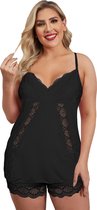 Zwarte Slaap tuniek Editah (slip en top) plussize 5XL