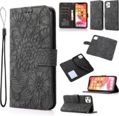 Skin Feel Reliëf Zonnebloem Horizontale Flip Leren Case met Houder & Kaartsleuven & Portemonnee & Lanyard Voor iPhone 11 Pro (Zwart)