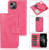 Retro 2-in-1 afneembare horizontale leren flip-case met kaartsleuven en portemonnee voor iPhone 13 Pro (roze)