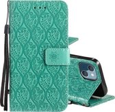 Geperst afdrukken rotan bloemenpatroon horizontale flip pu lederen tas met houder & kaartsleuven & portemonnee & fotolijst voor iPhone 13 mini (groen)