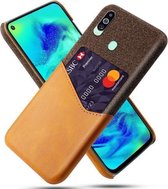 Voor Samsung Galaxy M40 Doek Textuur PC + PU lederen achterkant Schokbestendig hoesje met kaartsleuf (oranje)