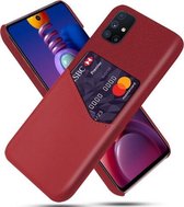 Voor Samsung Galaxy M51 Doek Textuur PC + PU lederen achterkant Schokbestendig hoesje met kaartsleuf (rood)