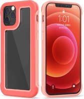 Crystal PC + TPU schokbestendig hoesje voor iPhone 12 mini (fluorescerend roze + perzikroze)