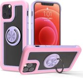 Crystal PC + TPU schokbestendig hoesje met 360 graden roterende ringhouder voor iPhone 11 (kersenroze + paars)