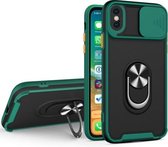 Sliding Camera Cover Design TPU + PC Magnetische schokbestendige hoes met ringhouder voor iPhone XS Max (diepgroen)