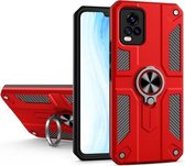 Koolstofvezelpatroon PC + TPU-beschermhoes met ringhouder voor vivo V20 Pro (rood)