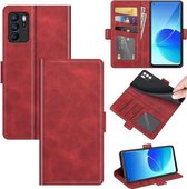 Voor OPPO Reno6 Z Dual-side magnetische gesp horizontale flip lederen tas met houder en kaartsleuven en portemonnee (rood)