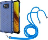 Voor Geschikt voor Xiaomi Poco X3 NFC Schokbestendige Honingraat PC + TPU Case met Nekkoord (Blauw)