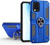 Koolstofvezelpatroon PC + TPU-beschermhoes met ringhouder voor vivo V20 Pro (donkerblauw)