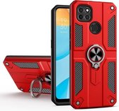 Koolstofvezelpatroon PC + TPU-beschermhoes met ringhouder voor OPPO A15 (rood)