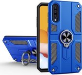 Voor Samsung Galaxy A50 koolstofvezelpatroon pc + TPU-beschermhoes met ringhouder (donkerblauw)