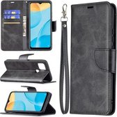 Voor OPPO A15 Retro Lamsvacht Textuur Pure Kleur Horizontale Flip PU Lederen Case met Houder & Kaartsleuven & Portemonnee & Lanyard (Zwart)