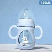 Blauwe Babyflesje, bleue baby bottle, Baby voeding, Baby glas fles, baby, baby flessen, Anti-colic glas flesje, baby bottle 150ml, zuigfles Anti-koliek.