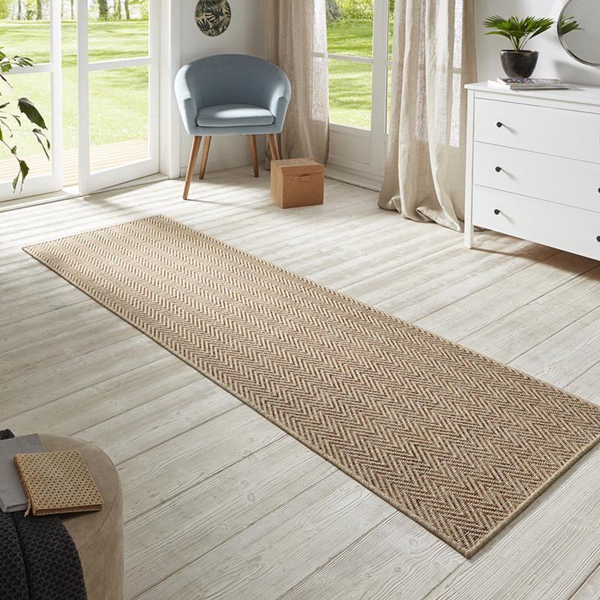 Tapis À Poils Ras, Motif Rayé, Tapis Crème, 80 X 250 Cm, Tapis De