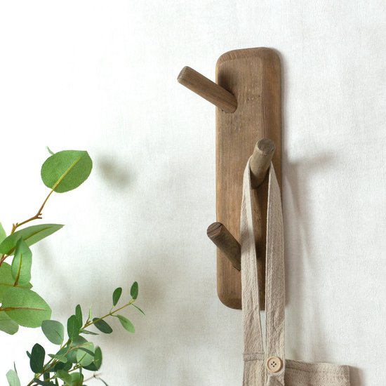 Furniteam rack - Porte -manteau en bois recyclé - Avec trois crochets disposés verticalement