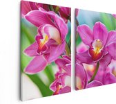 Artaza Canvas Schilderij Tweeluik Licht Paarse Orchidee Bloemen  - 80x60 - Foto Op Canvas - Canvas Print