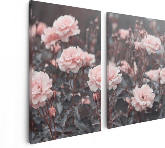 Artaza Canvas Schilderij Tweeluik Roze Rozen Bloemen  - 80x60 - Foto Op Canvas - Canvas Print