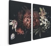 Artaza Canvas Schilderij Tweeluik Bloemen Op Een Zwart Achtergrond - 80x60 - Foto Op Canvas - Canvas Print