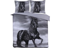 Husch Dekbedovertrek - Fries Paard - 240x200/220 - Zwart/Grijs