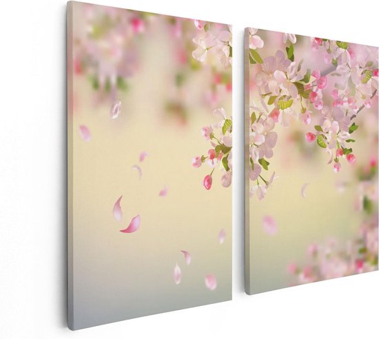 Artaza - Peinture sur toile Diptyque - Fleur de pommier - Fleurs - 80x60 - Photo sur toile - Impression sur toile
