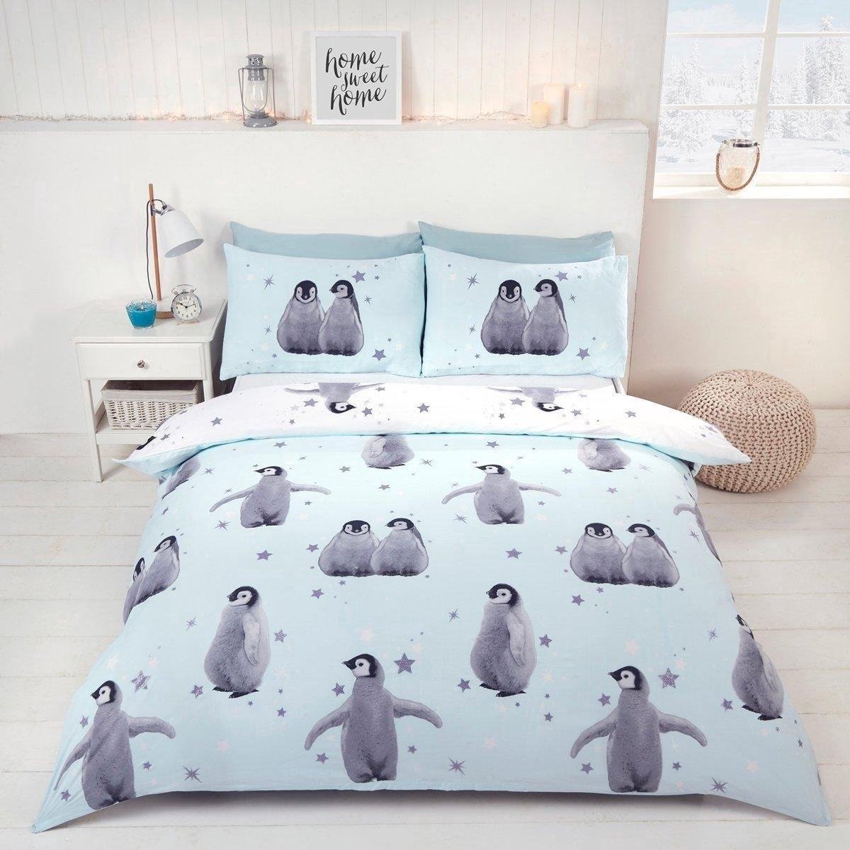 Dekbedovertrek Starry Pinguins blauw Lits-jumeaux