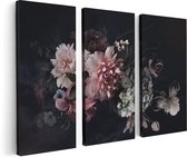 Artaza Canvas Schilderij Drieluik Diverse Bloemen Op Zwart Achtergrond - 120x80 - Foto Op Canvas - Canvas Print