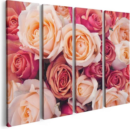 Artaza Peinture sur toile Quadriptyque Fond de roses roses - Fleurs - 80x60 - Photo sur toile - Impression sur toile