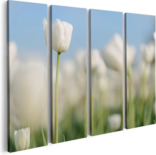 Artaza Canvas Schilderij Vierluik Witte Tulpen - Bloemen - 80x60 - Foto Op Canvas - Canvas Print