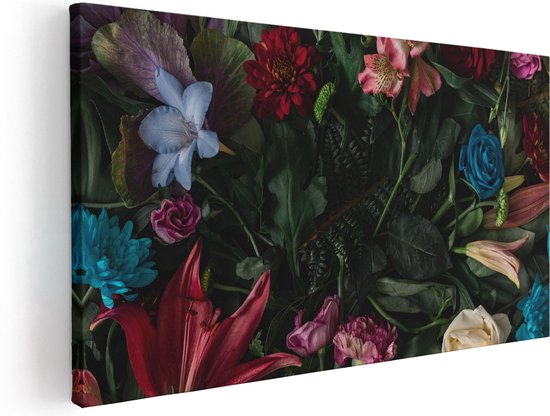 Artaza Canvas Schilderij Kleurrijke Bloemen Met Groene Bladeren - 40x20 - Klein - Foto Op Canvas - Canvas Print