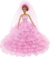 Dolldreams | Roze Barbie Prinsessenjurk - Bruidsjurk voor modepop - Jurk met sluier