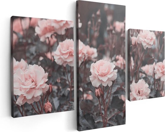 Artaza Canvas Schilderij Drieluik Roze Rozen Bloemen  - 90x60 - Foto Op Canvas - Canvas Print