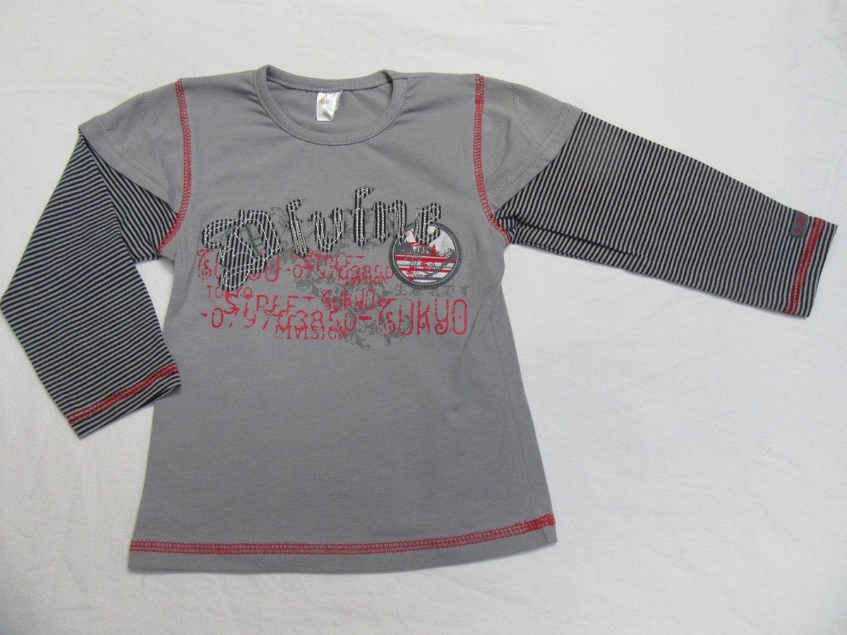 dirkje , meisje, tshirt lange mouw , grijst ,streepje zwart, 2 jaar 92