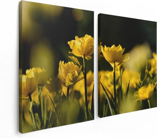 Artaza Canvas Schilderij Tweeluik Gele Tulpen - Bloemen - 120x80 - Foto Op Canvas - Canvas Print