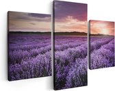 Artaza Canvas Schilderij Drieluik Bloemenveld Met Paarse Lavendel - Bloemen - 90x60 - Foto Op Canvas - Canvas Print