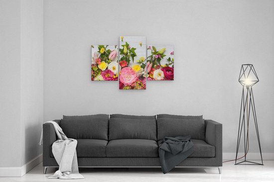 Artaza - Triptyque de peinture sur toile - Fleurs sur un fond en bois Witte - 90x60 - Photo sur toile - Impression sur toile