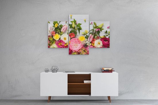Artaza - Triptyque de peinture sur toile - Fleurs sur un fond en bois Witte - 90x60 - Photo sur toile - Impression sur toile